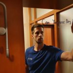 Using dry erase marker on mirror.